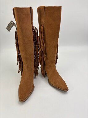 Dingo Womens Twisted Leather Suede Fringe Cowboy Boot Brown Size 9 NWOB